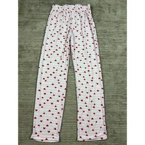 Just Be Pajama Pants‎ Womens S White Red Heart Print Pinstripe Lounge Sleepwear